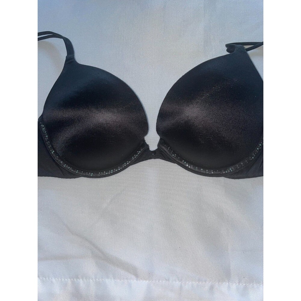 Victoria Secret 32C Bra Very sexy Push up Black Rhinestone shine Diamond